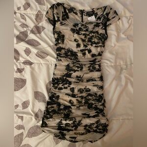 bebe XS Black and Cream Patterned lace  Dress